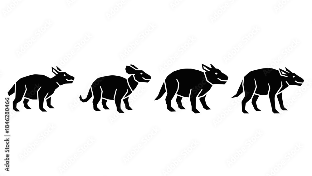 Obraz premium Minimalist Black Prehistoric Animal Vector Set with Four Extinct Creatures