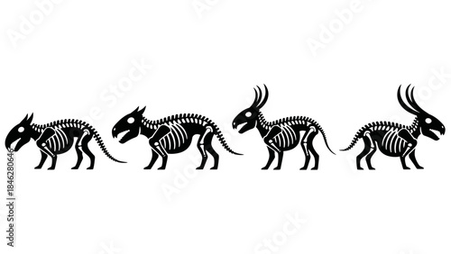 Minimalist Black Prehistoric Animal Vector Set with Four Extinct Creatures