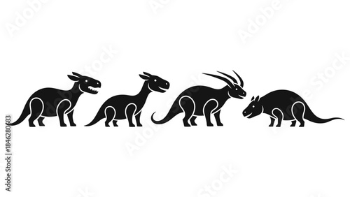 Minimalist Black Prehistoric Animal Vector Set with Four Extinct Creatures