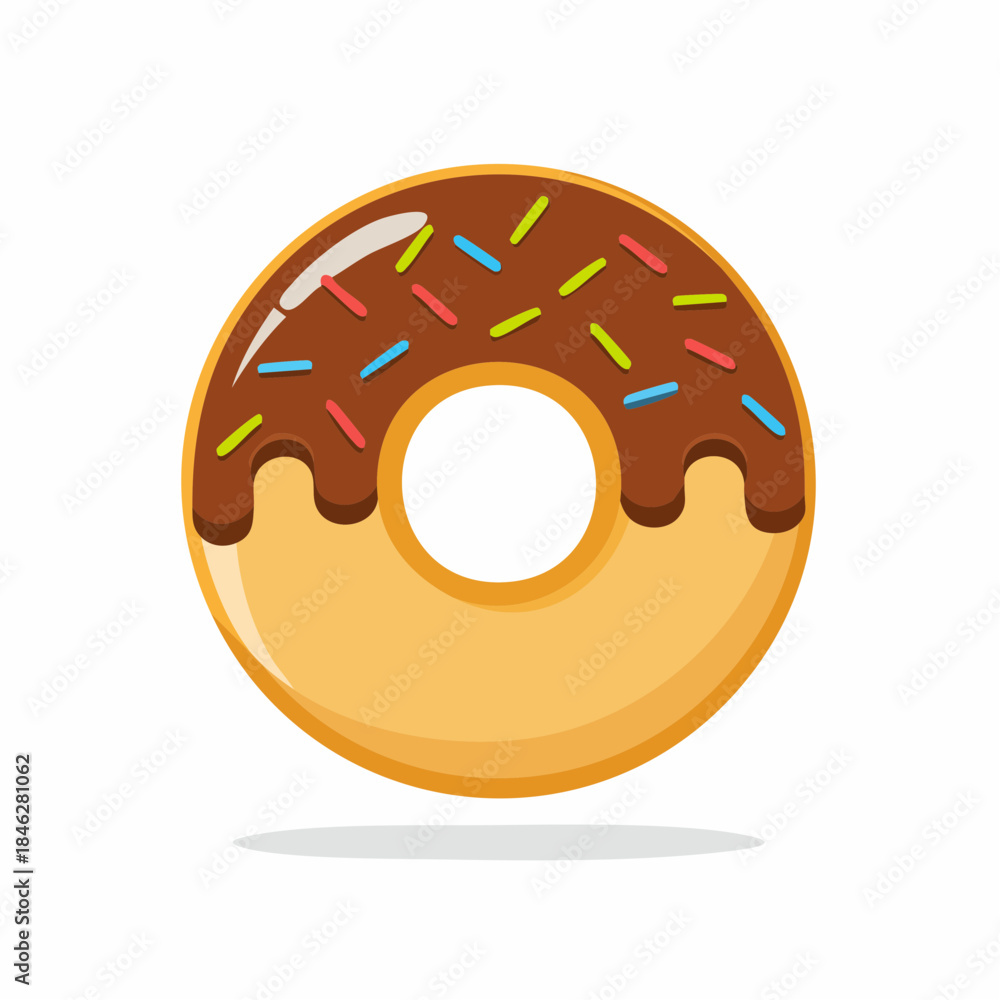 Fototapeta premium Delicious Chocolate Frosted Donut with Colorful Sprinkles - A Sweet Treat Illustration
