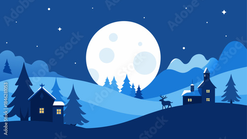 Serene winter night in mountain village