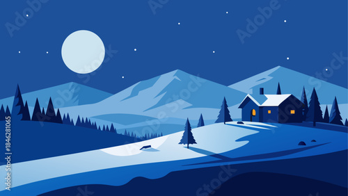 Serene winter night in mountain village