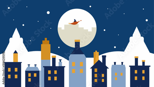 Nighttime cityscape with flying object