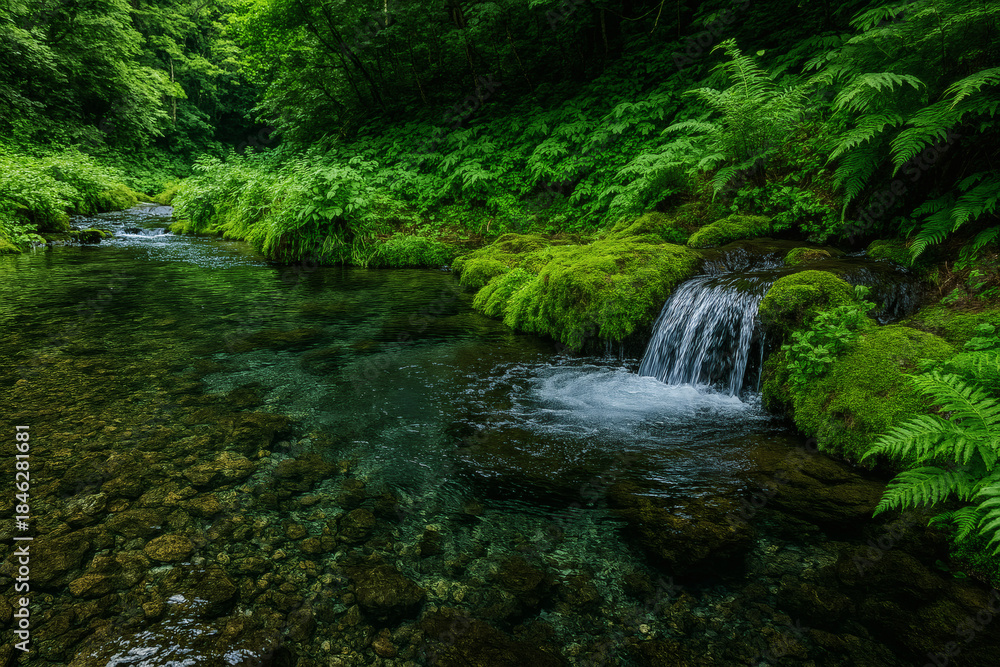 Naklejka premium 山の綺麗な清流