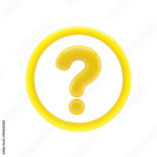 3d yellow question mark icon for faq and help isolated on transparent background
