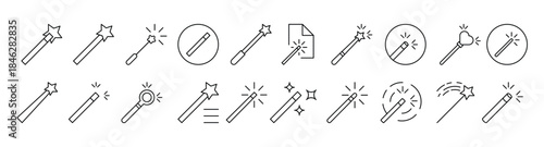 Magic Wand Related Icon Set. Editable Stroke. Suitable for Web Sites, Books, Cards, Apps