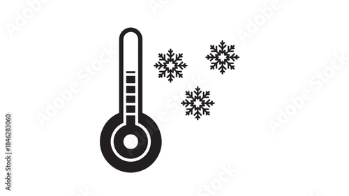 A black thermometer with snowflakes ideal for winter designs on transparent background silhouette