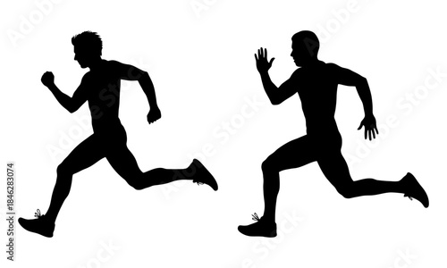A set of two black silhouettes depicting a person jogging in winter attire. The figures are shown in different running poses, capturing the motion and energy of jogging during the colder season.