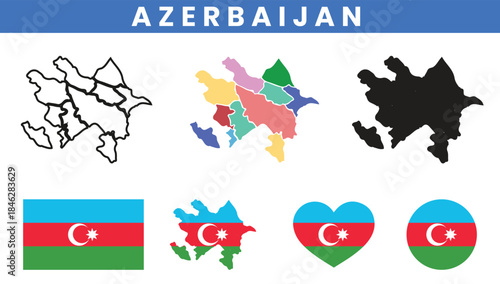 Azerbaijan maps and Azerbaijan flag vector collection