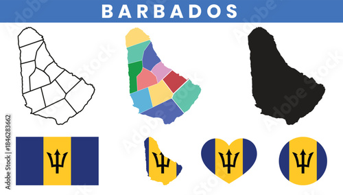 Barbados maps and Barbados flag vector collection
