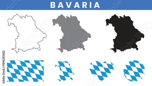 Bavaria maps and Bavaria flag vector collection