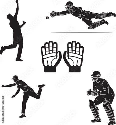 cricket player silhouette on white background