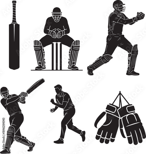 cricket player silhouette on white background