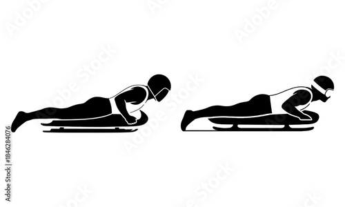 A set of two black and white silhouettes depicting individuals winter jogging on skis. The images capture the dynamic motion and athletic stance of the joggers against a stark, minimalist background.