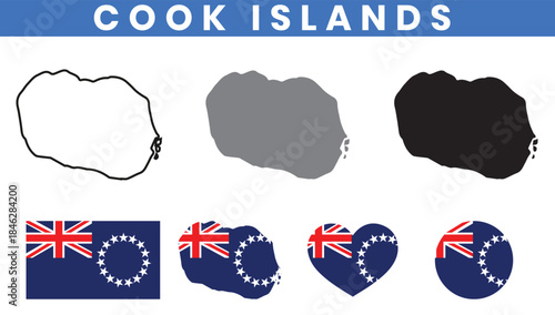 Cook Islands map and flag vector collection