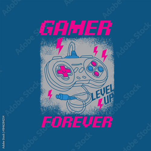 Gamer Forever Level up grunge game pad boys graphic tee