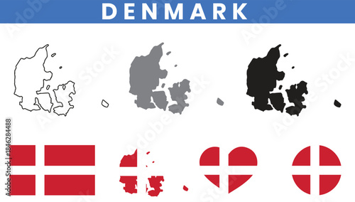Denmark map and flag vector collection