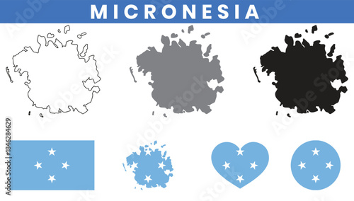 Federated States of Micronesia Map and Flag Vector Set