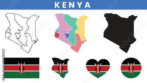 Kenya Map and Flag Vector Set