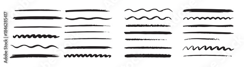  thirty crayon drawn underline stroke set black and white