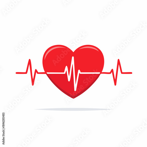Illustrative red heart with an ECG line, symbolizing a healthy heartbeat and medical monitoring. Represents vital cardiac care, wellness, and health awareness concepts