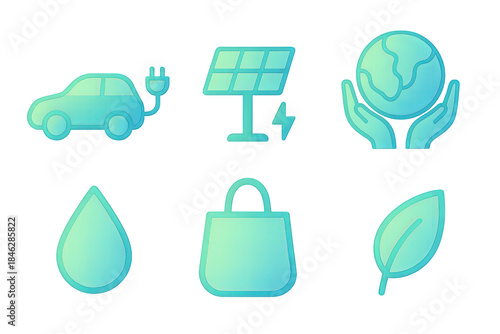 Eco icon set illustrating sustainability concepts, suitable for backgrounds. Isolated on transparent background