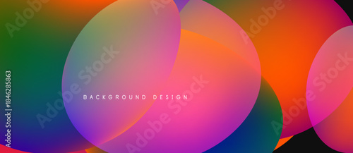 Abstract vibrant circles overlap, creating colorful gradients. Design features text background design centrally positioned. Smooth transitions dominate composition.