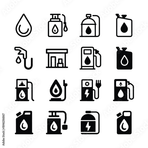 Fuel & Energy Icon Set (Outline + Solid Monochrome)