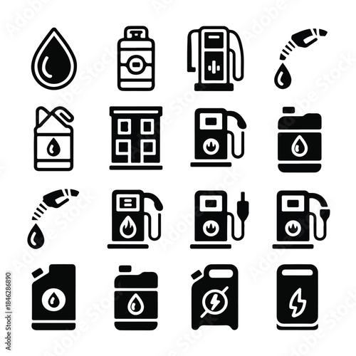 Fuel & Energy Icon Set (Outline + Solid Monochrome)