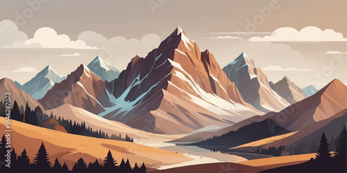Scenic vector landscape of mountains with soft color transitions and atmospheric layers