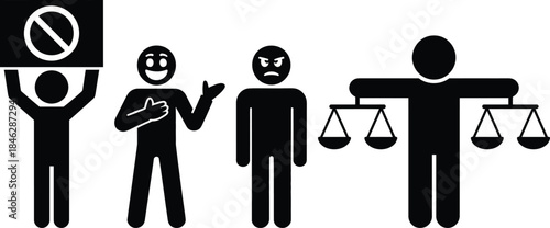 A visual representation of different perspectives, protest, and the balance of justice