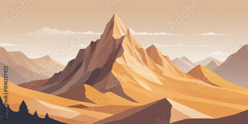 Modern flat mountain landscape reflecting nature, exploration, and visual storytelling.