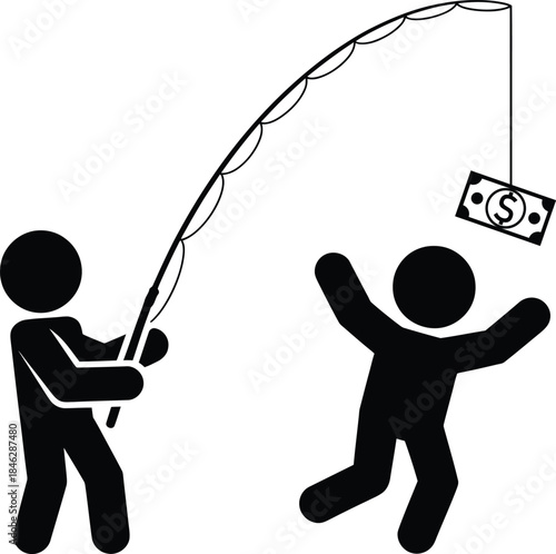 Financial incentive and motivation concept depicted by a stick figure chasing money bait