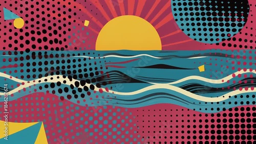 Wallpaper Mural Loopable retro pop art desert landscape video, stylized mountains and cactus shapes Torontodigital.ca