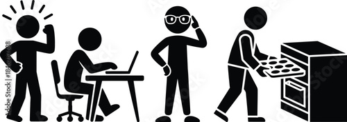 Stick figure icons representing various daily activities and job roles