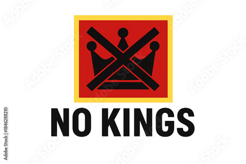 No kings logo with red and black color theme, isolated PNG, protest sign