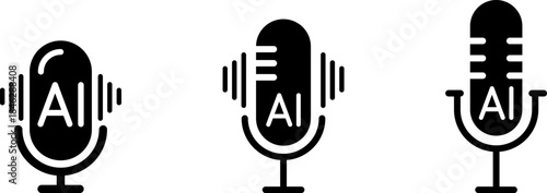 Ai voice generator black icon isolated. Podcast sound waves collection. Voice message for social media app