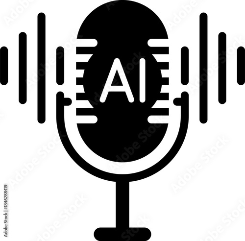Ai voice generator black icon isolated. Podcast sound waves collection. Voice message for social media app