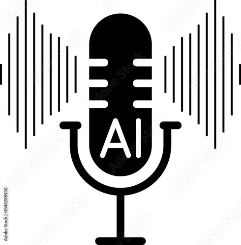 Ai voice generator black icon isolated. Podcast sound waves collection. Voice message for social media app
