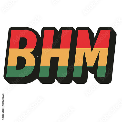 Black history month text in red, yellow, and green colors, isolated PNG