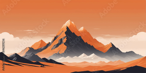 Abstract orange mountain landscape showcasing layered design, soft lighting, and premium vector aesthetics.
