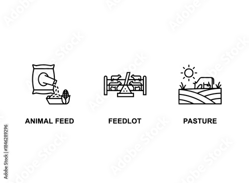 Animal Feed Feedlot Pasture Minimal Bold Line Icon Set