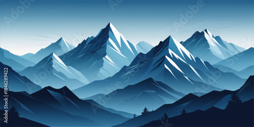 Minimalist abstract mountain background with gradient sky and layered terrain elements