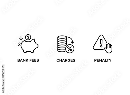 Bank Fees Charges Penalty Minimal Bold Line Icon Set