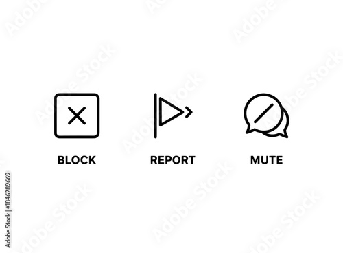 Block Report Mute Minimal Bold Line Icon Set