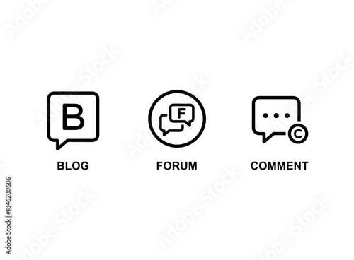 Blog Forum Comment Minimal Bold Line Icon Set