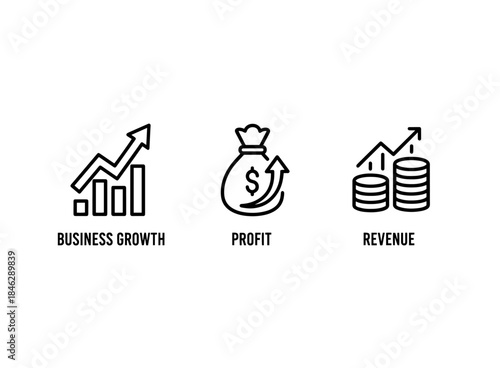 Business Growth Profit Revenue Minimal Bold Line Icon Set