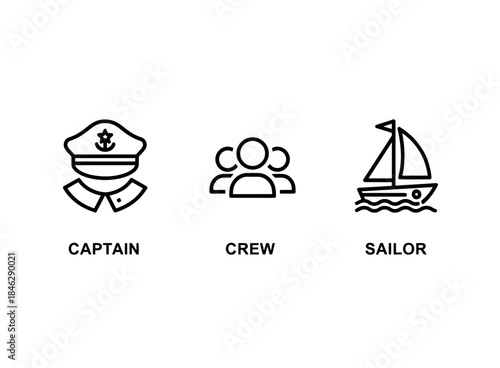 Captain Crew Sailor Minimal Bold Line Icon Set