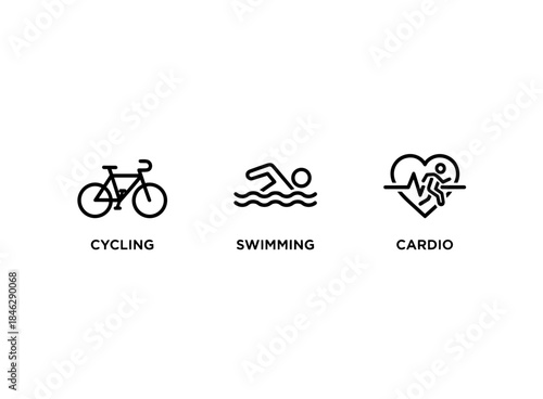 Cardio Cycling Swimming Minimal Bold Line Icon Set
