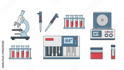 Laboratory Scientific Equipment for Chemistry and Biology Experiments including Microscopes Test